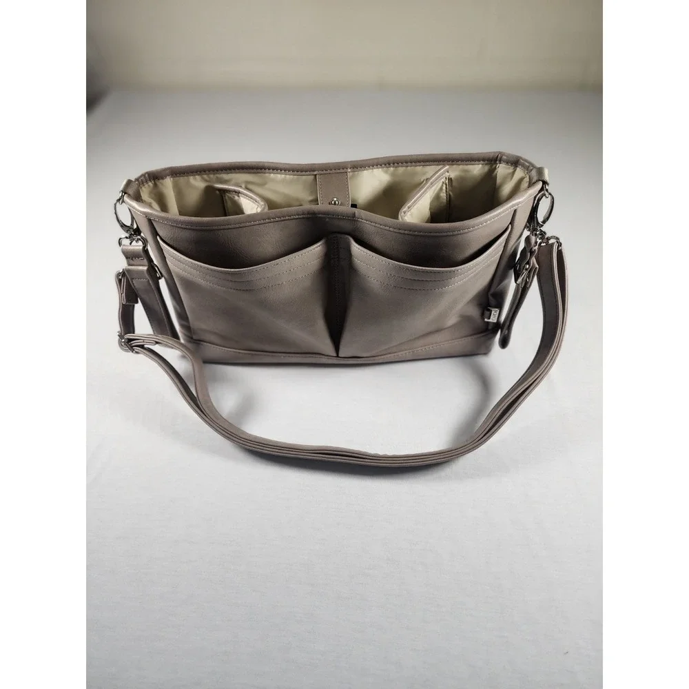 OiOi‎ Pram Caddy Oatmeal Vegan Leather Stroller Bag W/ Attachable Shoulder Strap